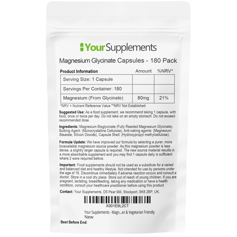 Magnesium Glycinate Supplements | 180 Capsules | True Fully Chelated