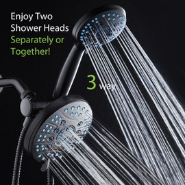 Hotel Spa AquaCare As-Seen-On-TV High Pressure Handheld & Rain 50-mode 3-way Shower Head Combo with Anti-clog Jets, 2-mode Tub & Pet Power Wash, Extra Wall Bracket, 6 ft. Hose, Matte Black