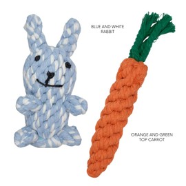 HILLBERRY Dog Rope Chew Toy Cotton Pink and Blue Rabbits and Carrot Bundle Set for Teething Puppy, Small, Miniature and Toy Breed Pet Essentials
