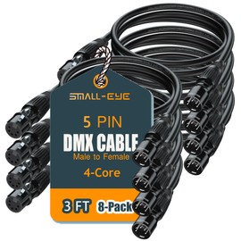 SMALL-EYE DMX Cables 3 ft 8 Pack - 5 Pin Male to Female, 4-Core Shielded DMX512 Stage Lighting Cable (3')