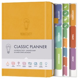 Daily Planner & appointment diary - Gratitude journal, wellness journal & Undated weekly planners and organisers - Desk journals for women & men - LUX Productivity Classic (AMBER YELLOW)