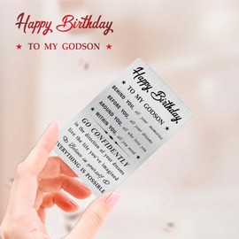 MOQIYXL Godson Birthday Card, Happy Birthday Godson Gifts Ideas, Small Engraved Wallet Card