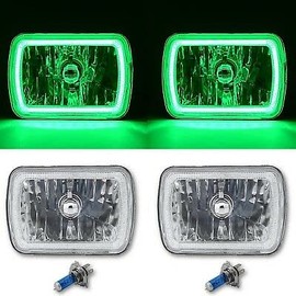 Octane Lighting 7X6 Inch Green COB LED Glass/Metal Headlight 60w H4 Light Bulb Headlamp Pair
