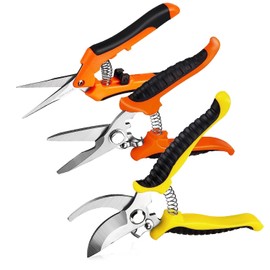 AUGEN Garden Pruning Shears Set, Stainless Steel Heavy Duty Gardening Tool Kit For Cutting Flowers, Trimmig Plants, Gardening Scissors For Plant (Pack of 3)