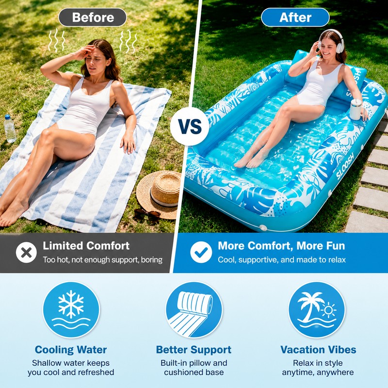 Inflatable Tanning Pool Float for Adults – 4-in-1 PVC Lounge