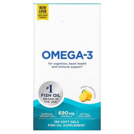 Omega-3 690mg Softgels, Superior Absorption, Fish Oil Supplement, Lemon Flavour - 180 Count per Bottle
