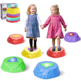 GROTOLY Light up Stepping Stones for Kids Colorful Non-Slip Balance Sensory Stepping Stones for Indoor Outdoor Yard Beach 6pcs