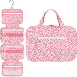 Eco Sun Hanging Travel Toiletry Bag — Designed in Hawaii — Water-resistant Travel Organizer for Bathroom Accessories (Pink Leopard)