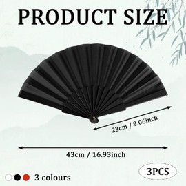 SYEYCW 3 Pcs Hand Folding Fans, Chinese Spanish Foldable Handheld Fan, Fabric Folding Fans with Plastic Ribs, for Dancing, Cosplay Props, Wedding, Summer Festival Party Decoration, Black, White, Red
