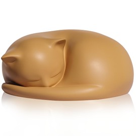 FUFYUKEY Cat Urn, Cat Urns for Ashes, Pet urn for Cats, Sleeping Resin Cremation Cats Urns for Ashes, Pet Memorial Keepsake Funeral Urn, A Sleeping Kitty Box for Ashes with Memorial Card (Orange)