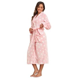 Local Stock Plush Oversize Winter Soft Warm Long Flannel Bathrobe with Hooded Women Thick Night Fleece Bath Robes DressingSize: L, Color: print star