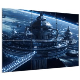 JBER Art Acoustic Panels, 6 Pack Self-Adhesive Large Wall Art Paintings for Wall Decoration, Sound Absorbing Panels for Recording Studio, Living Room, Bathroom, 72" × 48" (Astropolis Nexus)