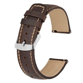 BISONSTRAP 21mm Watch Strap with Quick Release, Retro Leather Replacement Bands (Brown with Khaki Stitching)