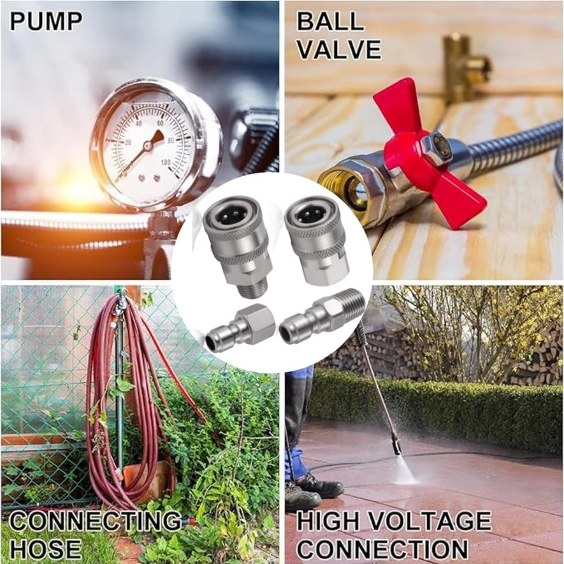 Fabselection Pressure Washer Adapter Kit, 4 Pcs Durable Stainless NPT