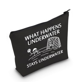 POFULL Water Polo Gifts Water Polo Player Gift What Happens Underwater Stays Underwater Cosmetic Bag (Stays Underwater black bag)