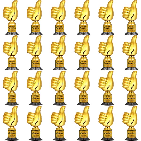 LYCN 24Pcs Thumbs up Award Trophy, 5 inch Plastic Gold