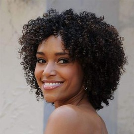 IFLY Afro Wig Curly Wigs for Black Women Brazilian Short Curly Afro Wigs Real Hair Wig Curly Wigs 150 Density Natural Black Colour