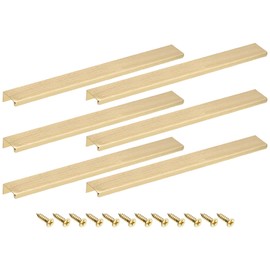 sourcing map Cabinet Finger Edge Pull, 6pcs 300mm/11.81 Aluminum Alloy Back Mount Hidden Cabinet Pulls Concealed Handle for Home Kitchen Drawer Cabinet, Gold