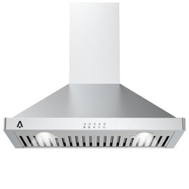 Range Hood 30 inch, Wall Mount Range Hood in Stainless Steel, Ducted/Ductless Convertible Duct, Kitchen Hood w/Baffle Filters, 3 Speed Fan, LED Light, Push Button Control