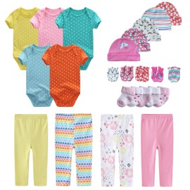 MAMIMAKA Conjunto de regalo para recién nacido, pantalones para bebé niña y niño, 24 piezas, 100% algodón, elementos esenciales y accesorios, Ropa Infantil Layette Sets 16, 3-6 Meses