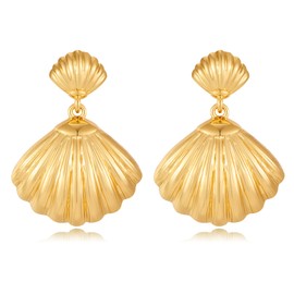 HESSAWELL Gold Shell Earrings 14K Gold Plated Beach Earrings for Women Trendy Cute Shell Drop Jewelry for Beachy
