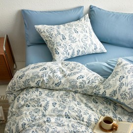 Wake In Cloud - Floral Duvet Cover Set, Botanical Vintage Flower Coquette Cottagecore Aesthetic for Women Teen Girls, Soft Lightweight Bedding, 3-Piece, Olive Green, Full Size