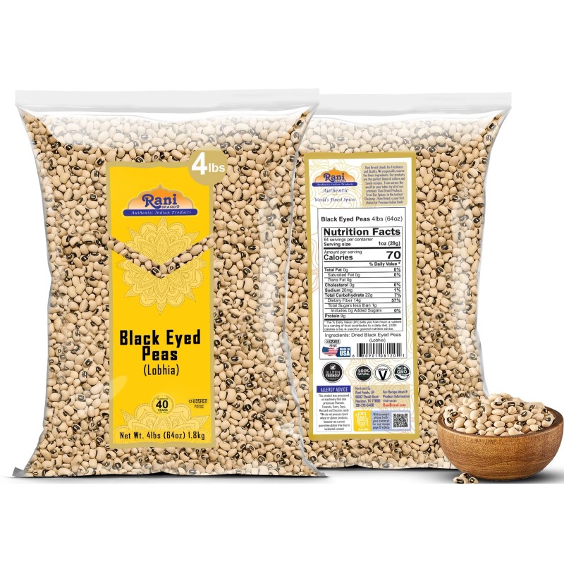 Rani Black Eyed Peas, Dried Cowpeas (Lobhia) 64oz (4lbs) 1.81kg