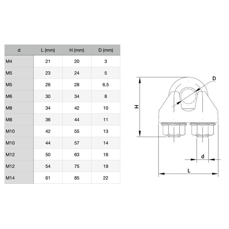 (6 pieces) wire rope clamps M10, cable clips, DIN 741,