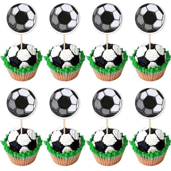 30 piezas de decoración para magdalenas de fútbol de doble cara para cupcakes de fútbol temático para baby shower, niños, jugadores de fútbol, fiestas de cumpleaños, decoración de pasteles