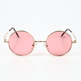 What Say Circle Gold Frame Color Lens Sunglasses 14 Colors Trend UV400 Men Women Soft & Hard Case Included (Light Pink/Gold)
