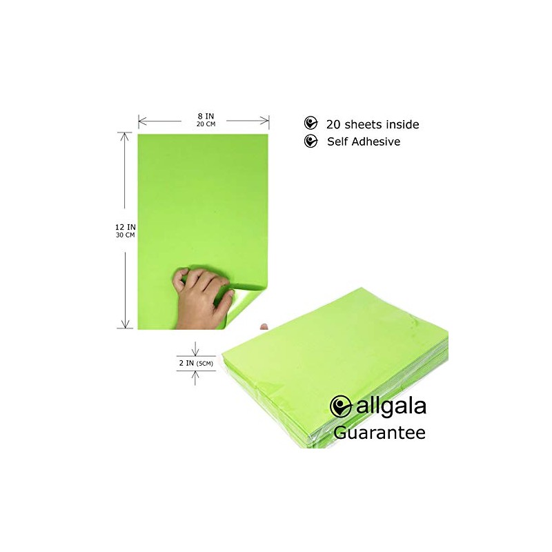 Allgala 20 Pack Self-Adhesive EVA Foam Paper 8x12 Inch Sheets-Lime-CF85409