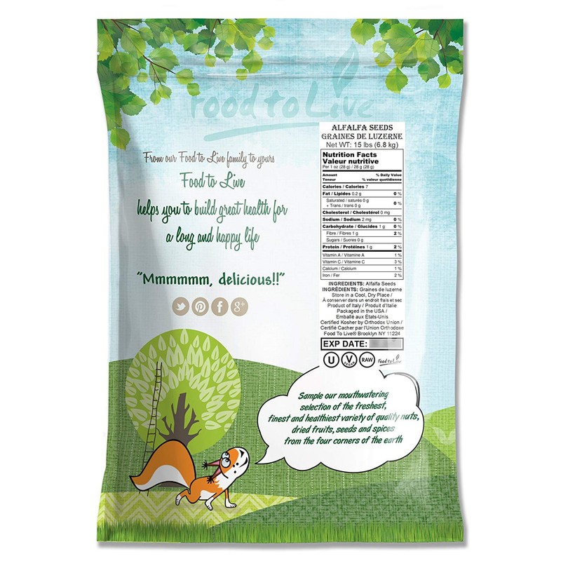 Alfalfa Sprouting Seeds, 15 Pounds - Kosher, Bulk