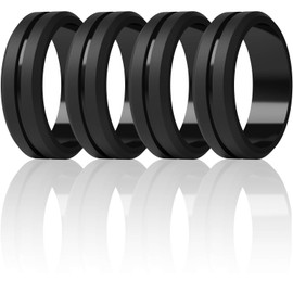 ThunderFit Silicone Wedding Rings for Men, Brushed Top Middle Engraved Line Rubber Engagement Bands 8.2mm Wide 2.5mm Thick - 1/4/6/7 Variety Multipack (Pack U - Size 6.5-7 (17.35mm))