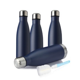 MEWAY 17oz Sport Water Bottle 4 pack Vacuum Insulated Stainless Steel Sport Water Bottle Leak-Proof Double Wall Cola Shape Water Bottle, Keep Drinks Hot & Cold (Navy, 4 pack)