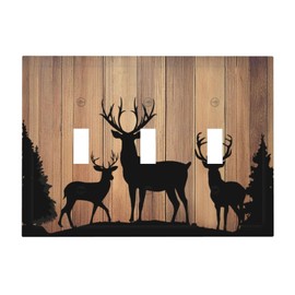 CZRPKEN Decorative Light Switch Cover Plate Rustic Brown Wood Deer Elk Pine Tree Nature 3 Gang Wall Plate Oversized Triple Toggle Switch Cover Plate Jumbo Electrical Face Plate