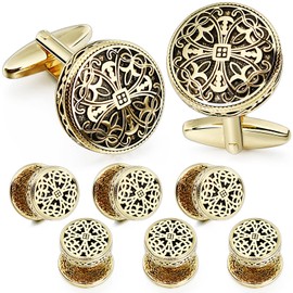 HAWSON Retro Pattern Cufflinks and Tuxedo Shirt Studs Set for Men Wedding Birthday Party with Gift Box