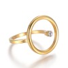 LZD 304 Stainless Steel Hollow Finger Rings Rhinestone Round Gold