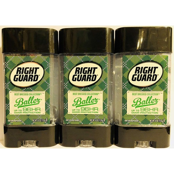 Right Guard Antiperspirant - Best Dressed Collection - Baller - Clear Gel - Net Wt. 4.0 OZ (113 g) Per Stick - Pack of 3 Sticks
