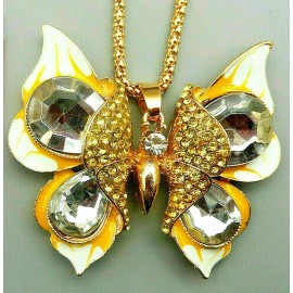 Betsey Johnson GOLDEN Yellow Rhinestone BUTTERFLY Jewel Wings Enamel Betsey Johnson Necklace