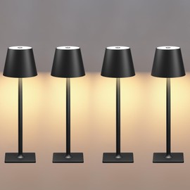 Fizrice 4 Pack Cordless Table Lamps, Portable Rechargeable Lamp, 6000mAh Battery Operated, 3 Color Dimmable LED Table Light for Restaurant/Bedroom/Outdoor Party/Camping/Cafe Night Light(Black)