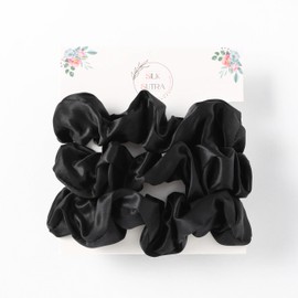 Silk Sutra Hair Scrunchies for Frizz Prevention, 22 Momme 100% Mulberry Silk Hair Ties for Breakage Prevention, Elastic ponytail Holders (Black (Classic 3pcs))