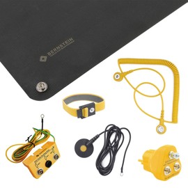 BERNSTEIN ESD Handling Set 6-Piece Foldable ESD Mat 500 x 400 x 0.5 mm with Bracelet 1 x Earth Plug 2 x 10 mm, M5 Connection, 1 x Grounding Block, 2 x 10 mm Press Studs, 1 x 4 mm Banana Plug Socket