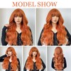 Oufei Long, Wavy, Orange Wig with Fringe for Women, Natural