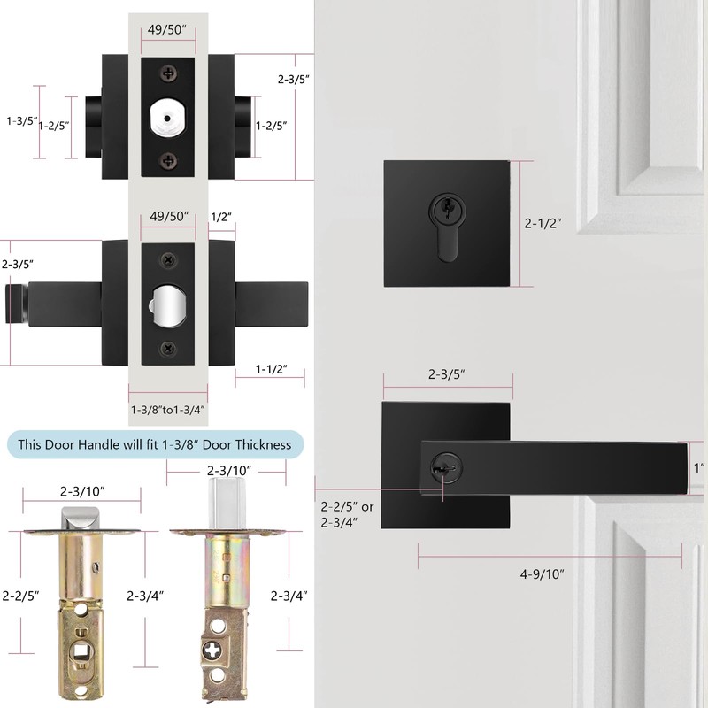 Probrico Matte Black Exterior Door Locksets with Deadbolt,Front Door Entry