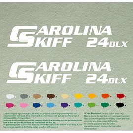 Pair of Carolina Skiff DLX 24 Compatible Replacement Boat Decals Vinyl Stickers Outboard Motor Set of 2 (36" X 6.5", White 010)
