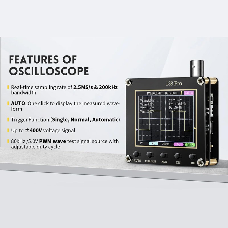 DEWIN Oscilloscope, Laboratory Oscilloscopes 138Pro Portable Oscilloscope Kit 2.4 Inch