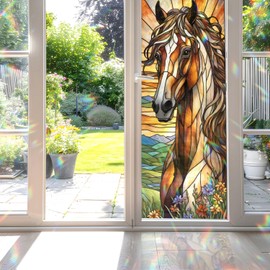 Decorative Horse Stained Glass Window Film, Horse Stained Glass Window Film for Bathroom Shower Door Heat Anti UV