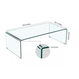 fenghuaglasshome Modern Rectangular Waterfall Design Tempered Glass Coffee Table