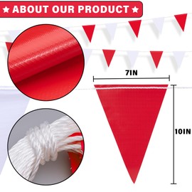 XIFAN Red and White Multicolor Pennant Banner Flags 7''x10'' Waring Safety Rooftop Flagging Barrier - 105FT 45 Flags String
