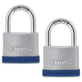 ABUS Vorhängeschloss Silver Rock 5/40 aus massivem Zink - 2er Set - mit Silikon Schutzrahmen - Kellerschloss u. v. m. - ABUS-Sicherheitslevel 5 - Blau/Silber